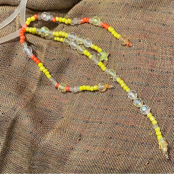 Embellished Clear Hair Elastic w Hand Beaded Streamers Bright Yellow & Orange - Picture 1 of 5